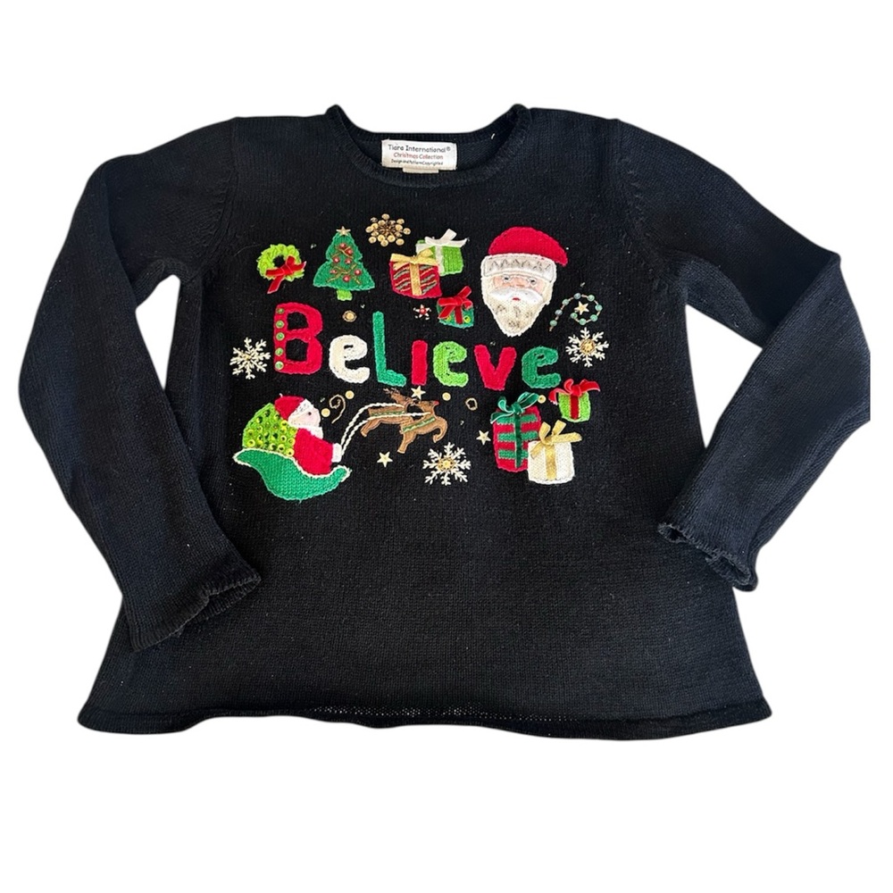 Tiara Vintage 90s Festive Christmas Holiday Embroidered Beaded Sweater Size S